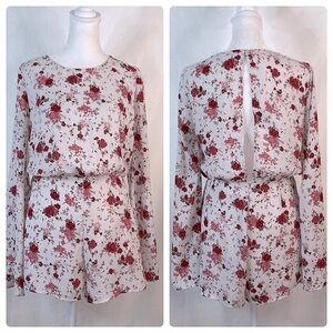 Forever 21 Pink Open Back Floral Romper with Bell Sleeve